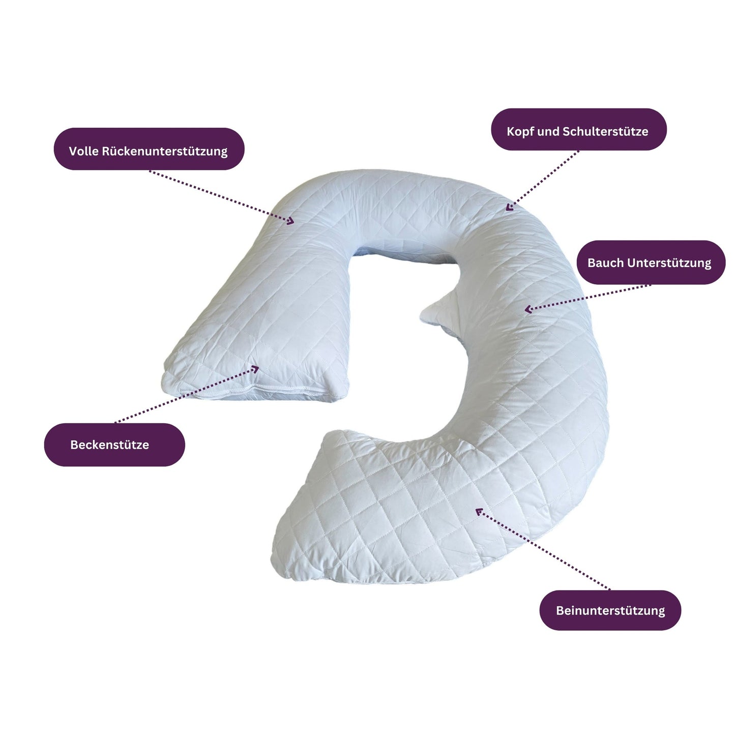 12ft Premium J-shaped pregnancy and full body support pillow with high density foam filling - Made in Germany
