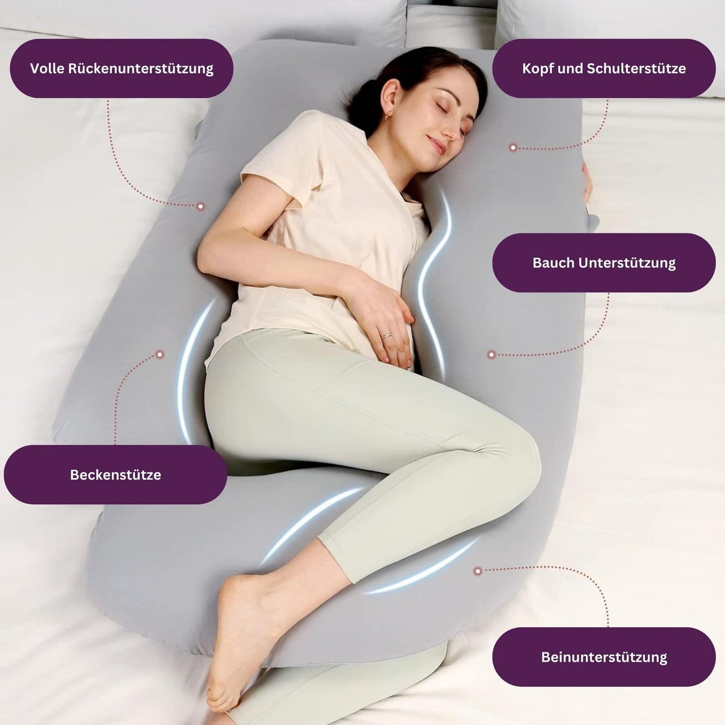 12ft J-shaped upgraded maternity and full body support pillow. Made in Germany
