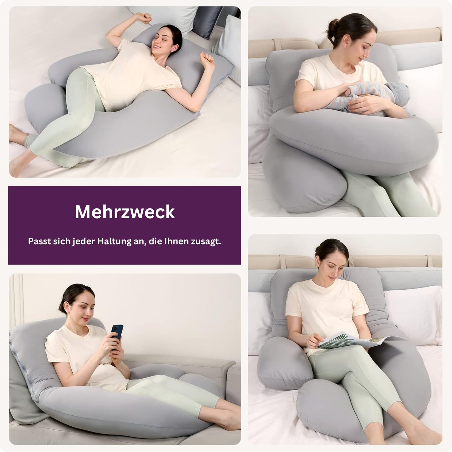 12ft J-shaped upgraded maternity and full body support pillow. Made in Germany