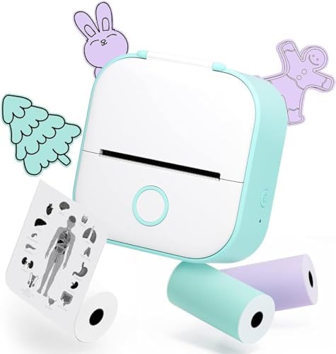 Memoking Mini Drucker - T02 Bluetooth Inkless Photo Printer, Kleiner Thermischer Taschenaufkleber-Drucker, Tragbarer Handy-Bilddrucker, für Kindergeburtstag, Kinder, Weiß
