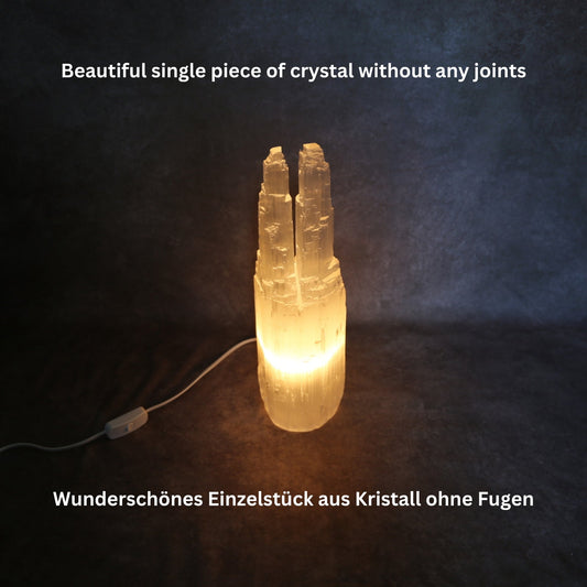 Selenit Zwillings-Turmlampe - Kristallheilung & Meditationslicht, Verschiedene Größen (25-40 cm)