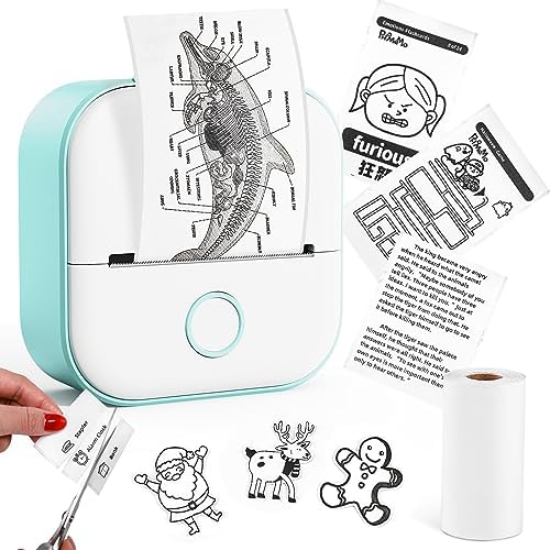 Memoking Mini Drucker - T02 Bluetooth Inkless Photo Printer, Kleiner Thermischer Taschenaufkleber-Drucker, Tragbarer Handy-Bilddrucker, für Kindergeburtstag, Kinder, Weiß