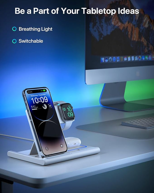 EXW Induktive Ladestation,Wireless Charger für Apple Watch Ladestation,Apple Ladestation Kompatibel mit iPhone 15 14 13 12 11 Pro & Max Serie, AirPods Pro/3/2, Apple Watch-Weiß(Kein Ladestecker)