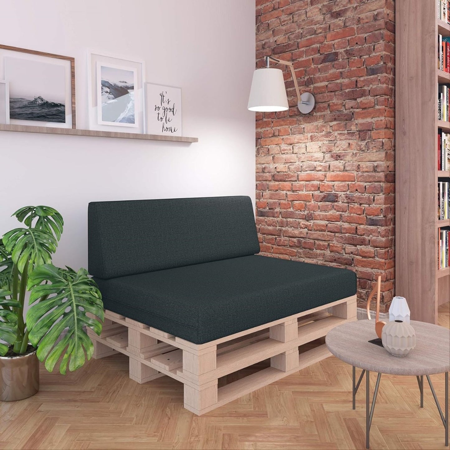 High-quality pallet cushion set - anthracite, for indoor & outdoor sofa, comfortable, dirt and water repellent, made from flat foam, available in sets of 2 and 8