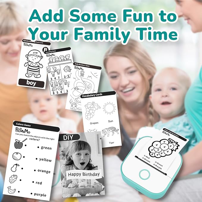 Memoking Mini Drucker - T02 Bluetooth Inkless Photo Printer, Kleiner Thermischer Taschenaufkleber-Drucker, Tragbarer Handy-Bilddrucker, für Kindergeburtstag, Kinder, Weiß