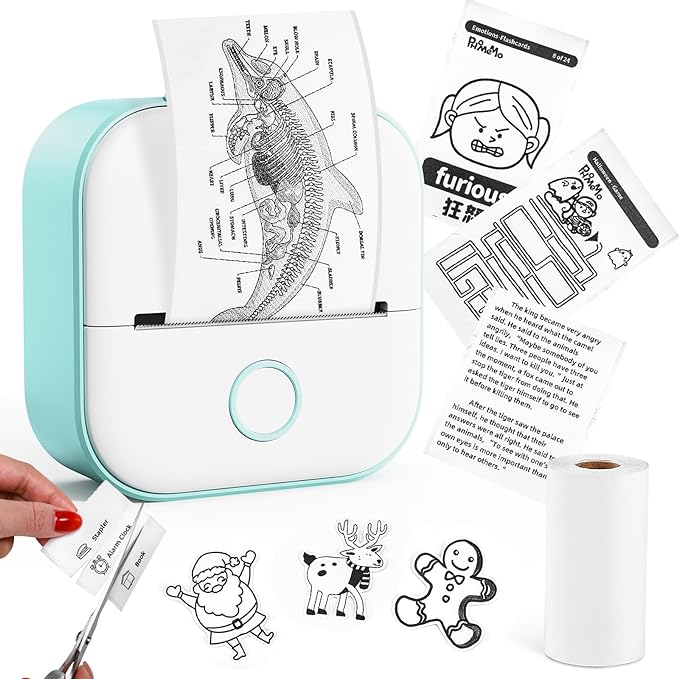Memoking Mini Drucker - T02 Bluetooth Inkless Photo Printer, Kleiner Thermischer Taschenaufkleber-Drucker, Tragbarer Handy-Bilddrucker, für Kindergeburtstag, Kinder, Weiß