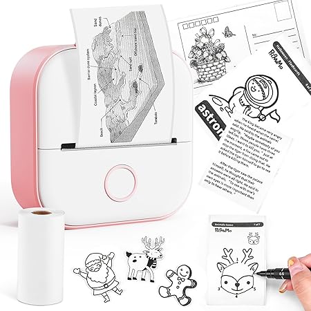 Memoking Mini Drucker - T02 Bluetooth Inkless Photo Printer, Kleiner Thermischer Taschenaufkleber-Drucker, Tragbarer Handy-Bilddrucker, für Kindergeburtstag, Kinder, Weiß