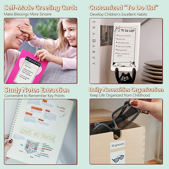 Memoking Mini Drucker - T02 Bluetooth Inkless Photo Printer, Kleiner Thermischer Taschenaufkleber-Drucker, Tragbarer Handy-Bilddrucker, für Kindergeburtstag, Kinder, Weiß
