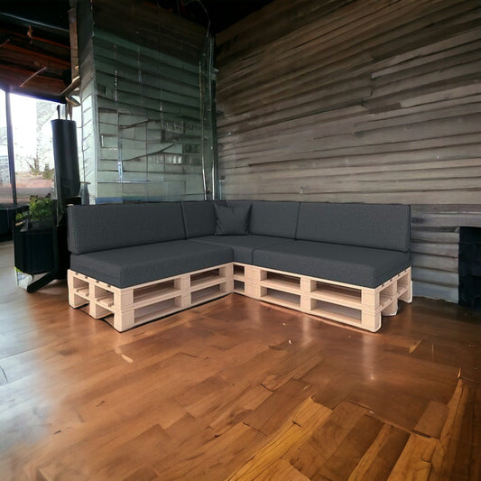 High-quality pallet cushion set - anthracite, for indoor & outdoor sofa, comfortable, dirt and water repellent, made from flat foam, available in sets of 2 and 8