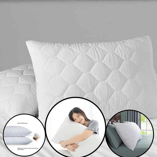 Quilted Cushion 40 x 40 cm Pack of 2 - Soft Polyester Filling, Premium Hotel Quality, Anti-Dust Mites & Hypoallergenic, Ideal for Sleeping, Sofa or as Decorative Cushion (White)
