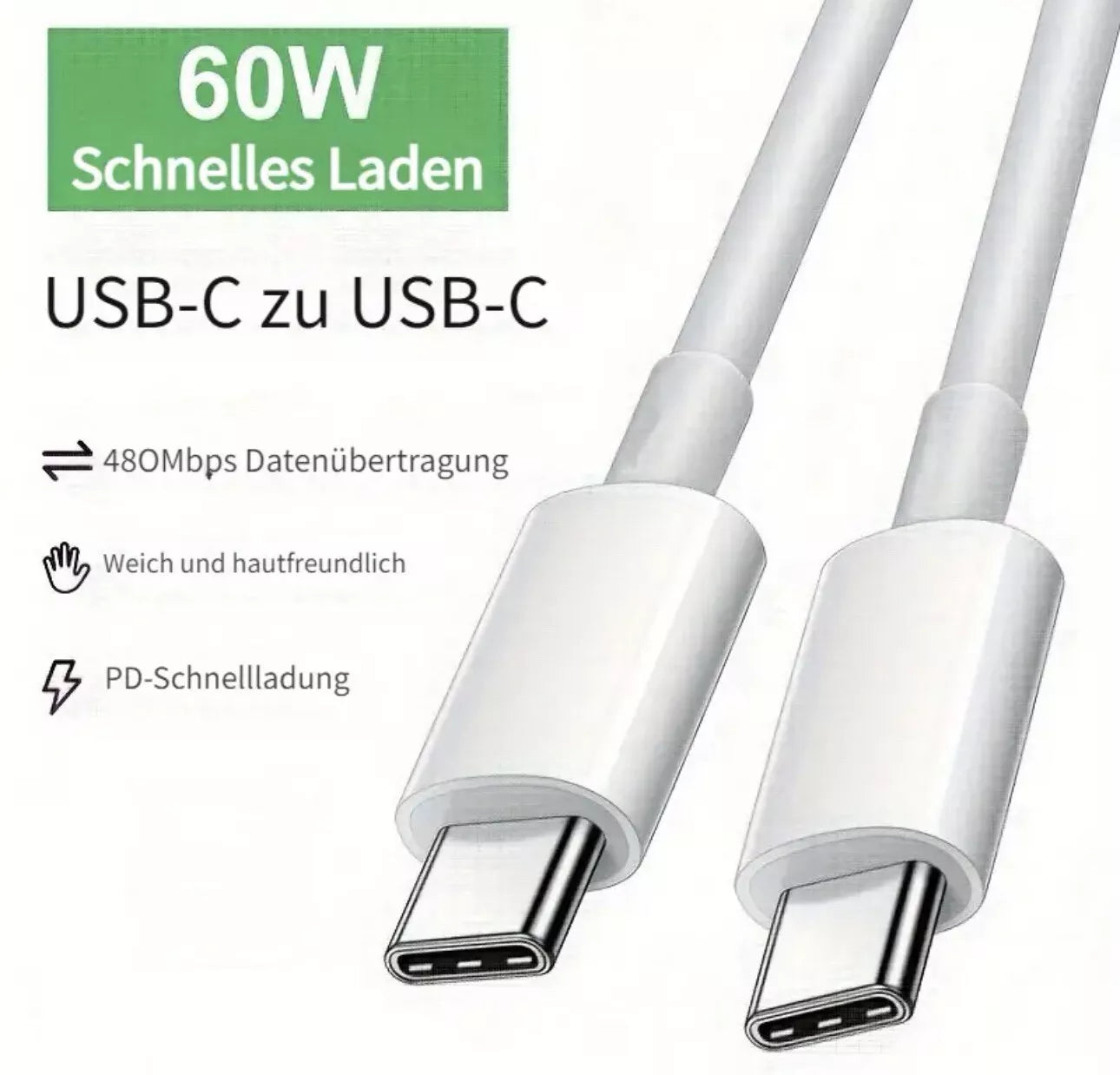 USB C Kabel Weiß 1M Pack, PD 60W USB C auf USB C Schnellladekabel für iPhone 16/16 Pro/16 Plus/15/15 Pro/15 Pro Max, iPad 10th Gen, iPad Air/Pro, MacBook Air/Pro etc