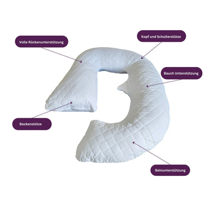 12ft Premium J-shaped pregnancy and support pillow with quilted microfiber cover – Made in Germany