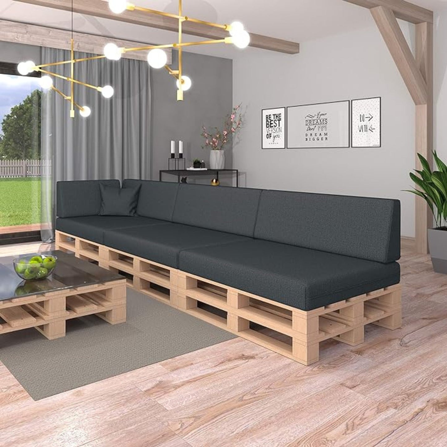 High-quality pallet cushion set - anthracite, for indoor &amp; outdoor sofa, comfortable, dirt and water repellent, made from flat foam, available in sets of 2 and 8