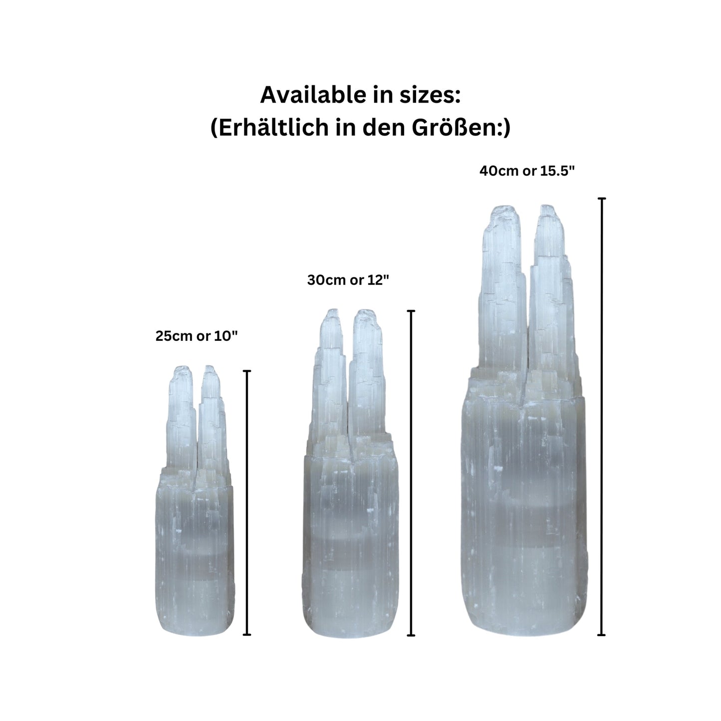 Selenit Zwillings-Turmlampe - Kristallheilung & Meditationslicht, Verschiedene Größen (25-40 cm)