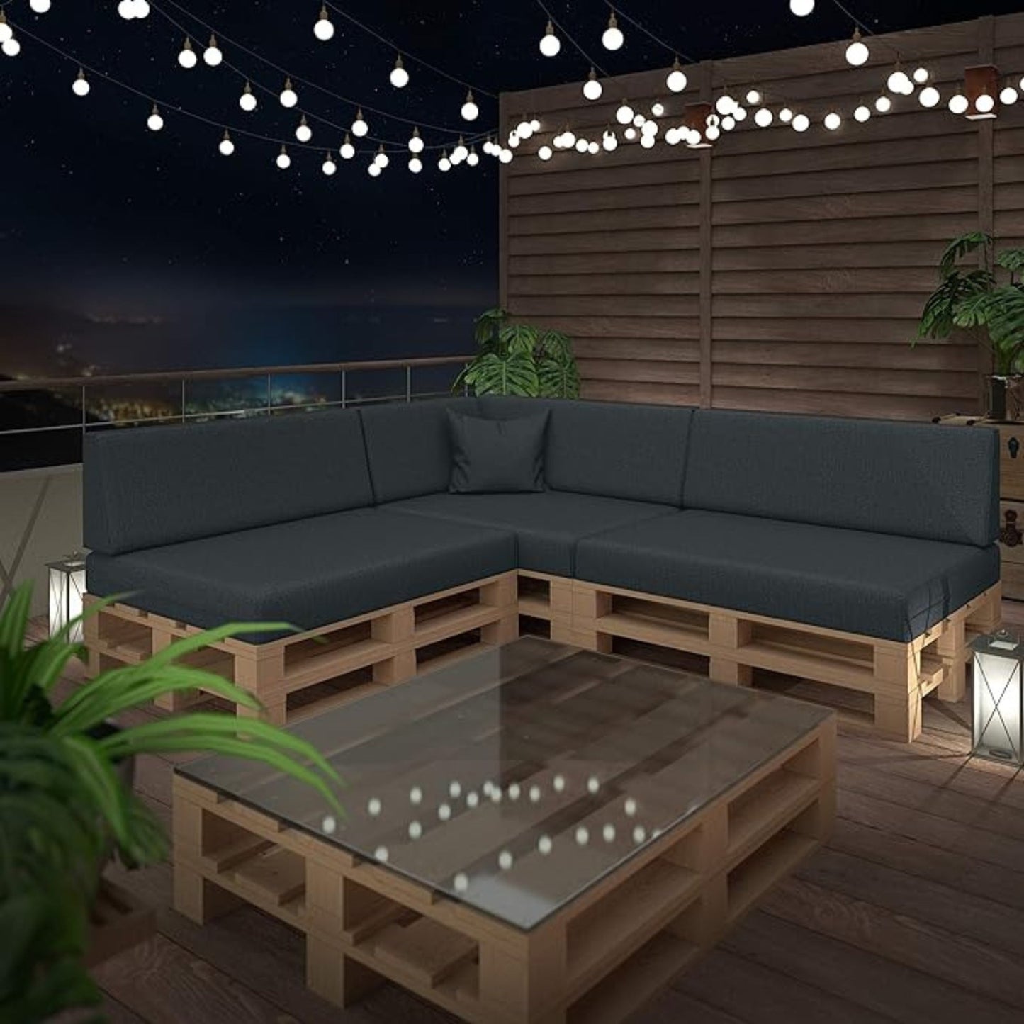 High-quality pallet cushion set - anthracite, for indoor &amp; outdoor sofa, comfortable, dirt and water repellent, made from flat foam, available in sets of 2 and 8