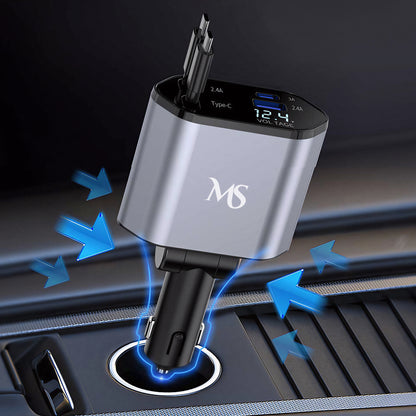 Marketstylez 4in1 Auto USB C Ladegerät Zigarettenanzünder Adapter Car Charger Kabel 120W