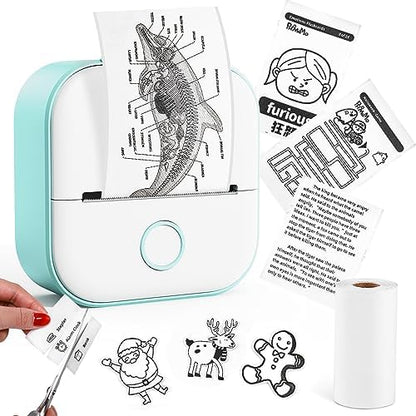 Memoking Mini Drucker - T02 Bluetooth Inkless Photo Printer, Kleiner Thermischer Taschenaufkleber-Drucker, Tragbarer Handy-Bilddrucker, für Kindergeburtstag, Kinder, Weiß