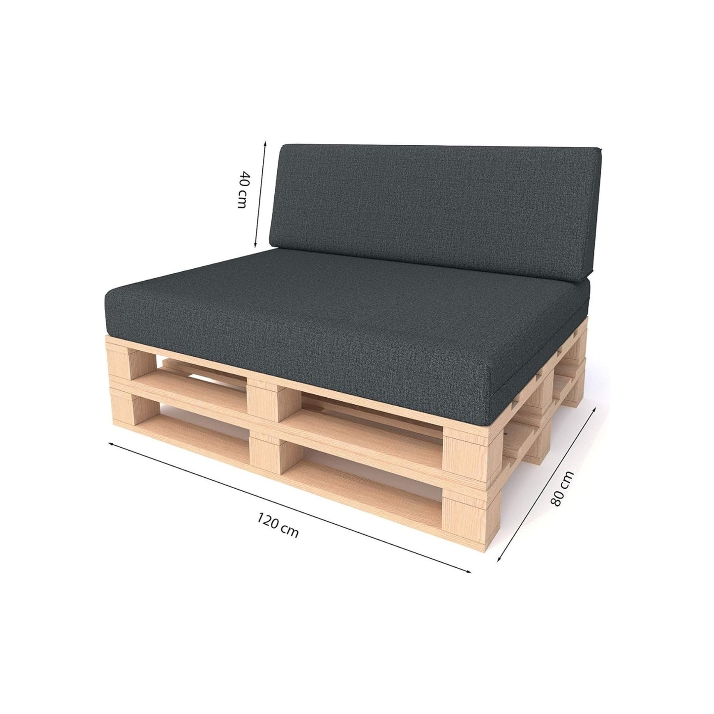 High-quality pallet cushion set - anthracite, for indoor &amp; outdoor sofa, comfortable, dirt and water repellent, made from flat foam, available in sets of 2 and 8