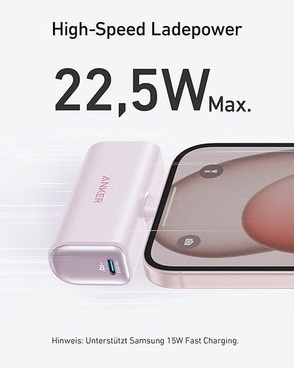 Anker Nano Powerbank, 5000mAh Powerbank 22,5W, Integrierter Faltbarer USB-C Konnektor, Kompatibel mit iPhone 15, Samsung S22/23 Serie, Note20/10 Serie, Huawei, iPad Pro/Air, AirPods und mehr(Schwarz)