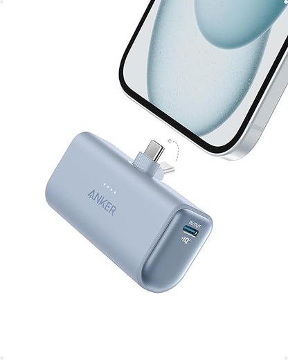 Anker Nano Powerbank, 5000mAh Powerbank 22,5W, Integrierter Faltbarer USB-C Konnektor, Kompatibel mit iPhone 15, Samsung S22/23 Serie, Note20/10 Serie, Huawei, iPad Pro/Air, AirPods und mehr(Schwarz)