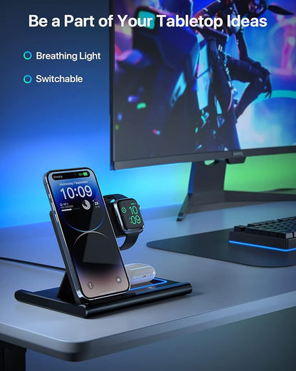 EXW Induktive Ladestation,Wireless Charger für Apple Watch Ladestation,Apple Ladestation Kompatibel mit iPhone 15 14 13 12 11 Pro & Max Serie, AirPods Pro/3/2, Apple Watch-Weiß(Kein Ladestecker)