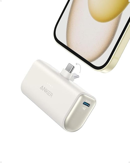 Anker Nano Powerbank, 5000mAh Powerbank 22,5W, Integrierter Faltbarer USB-C Konnektor, Kompatibel mit iPhone 15, Samsung S22/23 Serie, Note20/10 Serie, Huawei, iPad Pro/Air, AirPods und mehr(Schwarz)