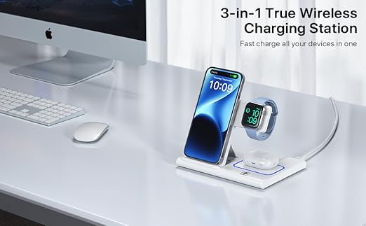 EXW Induktive Ladestation,Wireless Charger für Apple Watch Ladestation,Apple Ladestation Kompatibel mit iPhone 15 14 13 12 11 Pro & Max Serie, AirPods Pro/3/2, Apple Watch-Weiß(Kein Ladestecker)