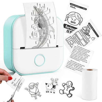 Memoking Mini Drucker - T02 Bluetooth Inkless Photo Printer, Kleiner Thermischer Taschenaufkleber-Drucker, Tragbarer Handy-Bilddrucker, für Kindergeburtstag, Kinder, Weiß