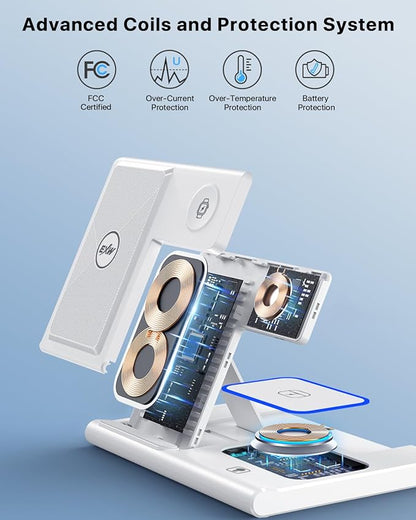 EXW Induktive Ladestation,Wireless Charger für Apple Watch Ladestation,Apple Ladestation Kompatibel mit iPhone 15 14 13 12 11 Pro & Max Serie, AirPods Pro/3/2, Apple Watch-Weiß(Kein Ladestecker)