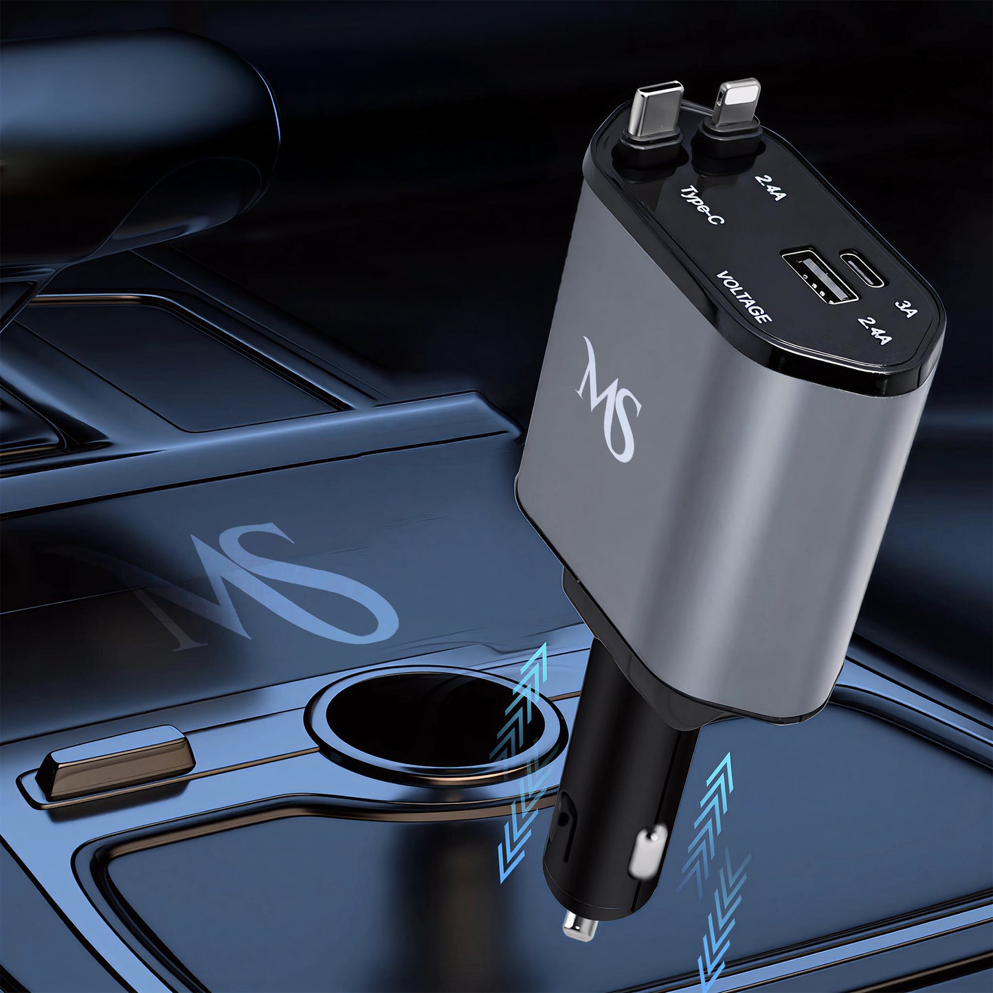 Marketstylez 4in1 Auto USB C Ladegerät Zigarettenanzünder Adapter Car Charger Kabel 120W