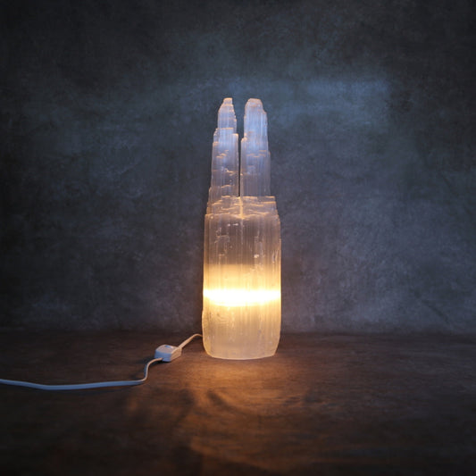Selenite Twin Tower Lamp - Crystal Healing &amp; Meditation Light, Various Sizes (25-40 cm)