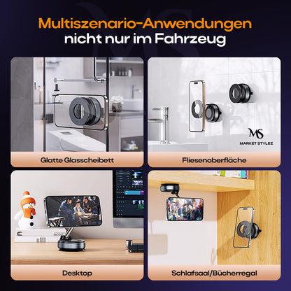 Market Stylez Upgraded Handyhalterung Auto Magnet für Magsafe Autohalterung, Vakuum Saugnapf Handy Halterung Auto 89+LBS Saugleistung & 2800gf Stärkster Magnet 360° Drehbar für KFZ/iPhone