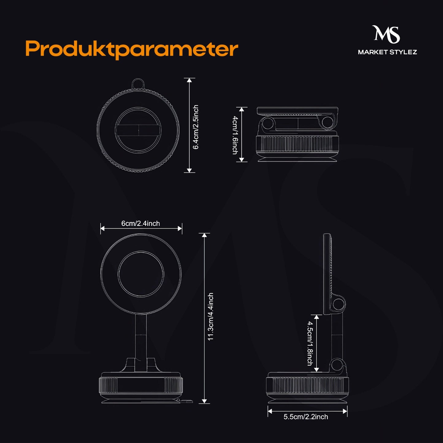 Market Stylez Upgraded Handyhalterung Auto Magnet für Magsafe Autohalterung, Vakuum Saugnapf Handy Halterung Auto 89+LBS Saugleistung & 2800gf Stärkster Magnet 360° Drehbar für KFZ/iPhone