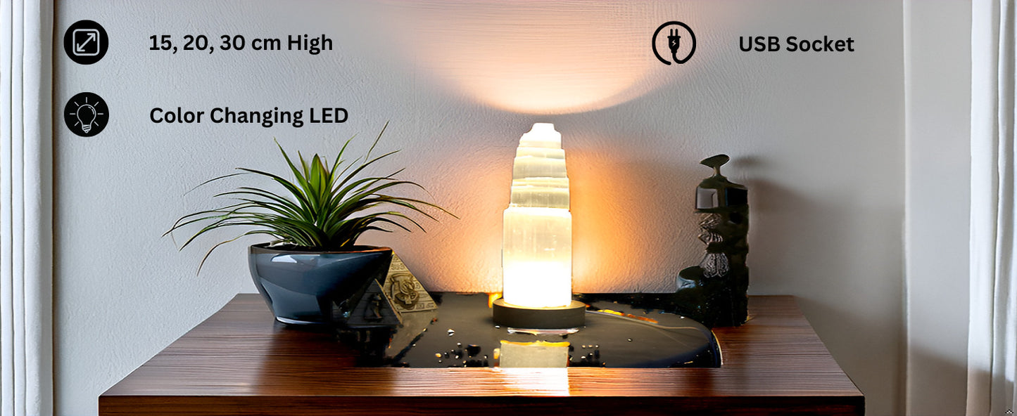 Selenite USB Lamp - Mountain 20cm