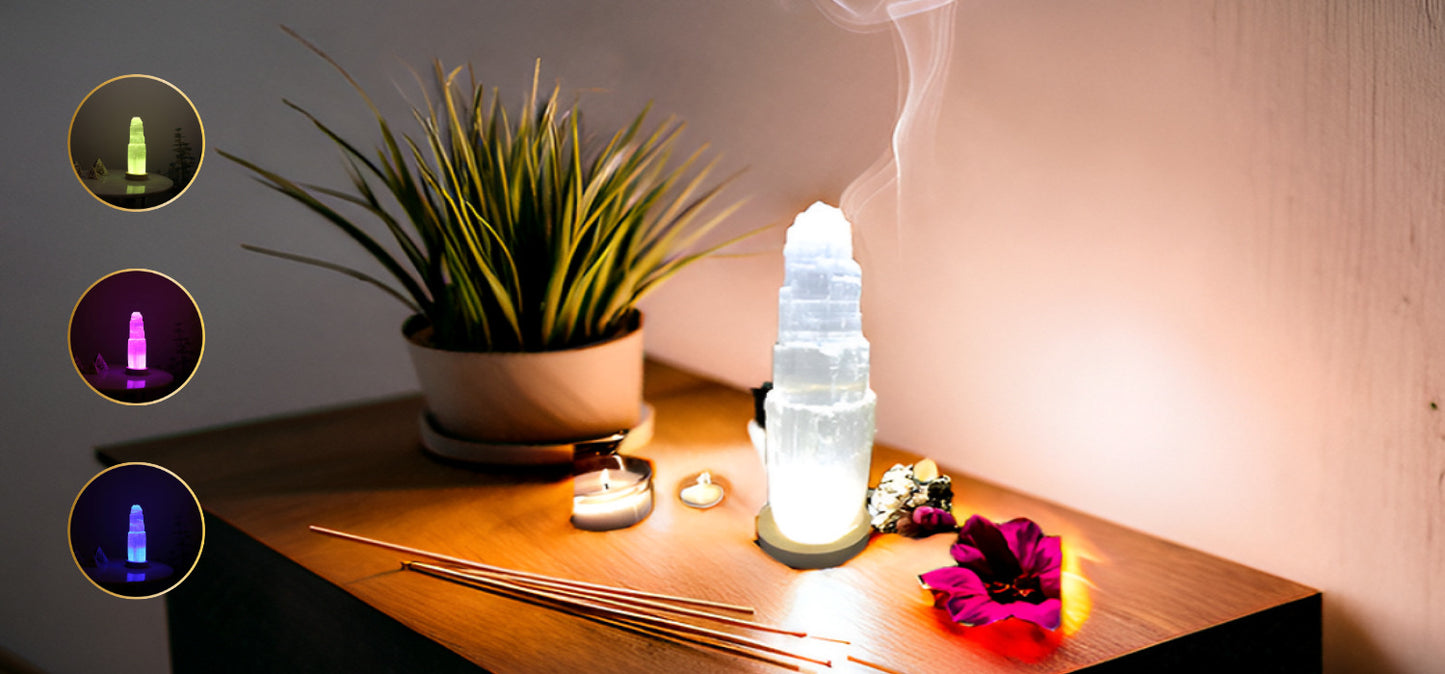 Selenite USB Lamp - Mountain 20cm