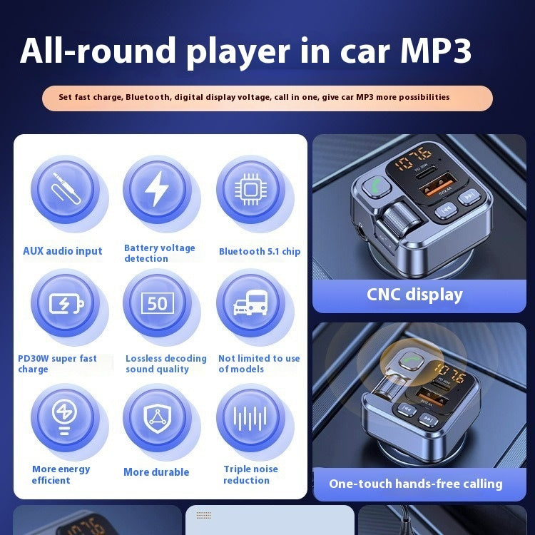 MP3-Player mit Bluetooth-kompatiblem Empfänger und Schnelllade-Autoladegerät