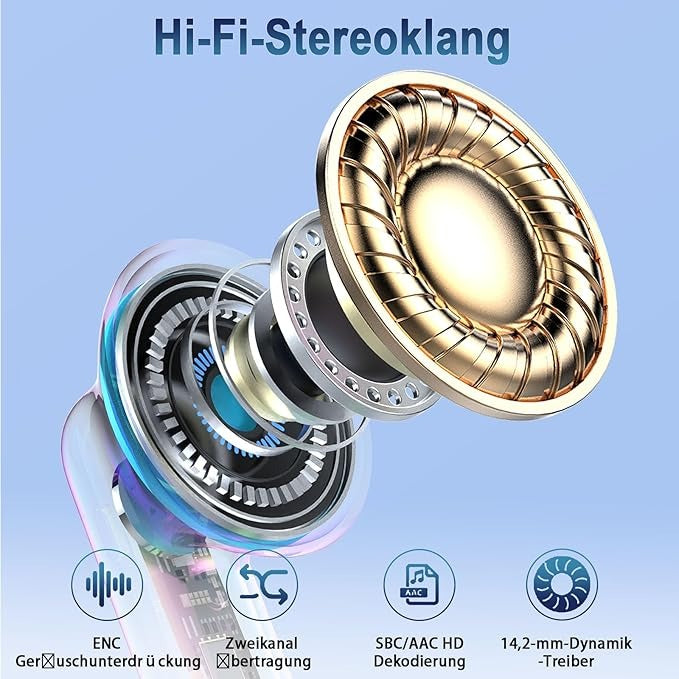 Bluetooth 5.3 Kopfhörer, In Ear Kopfhörer Kabellos mit 4 Mic, 48H Tiefer Bass Spielzeit Wireless Earbud, LED-Anzeige, Bluetooth Ohrhörer mit ENC Noise Cancelling, IP7 Wasserdicht Kopfhörer Sport USB-C