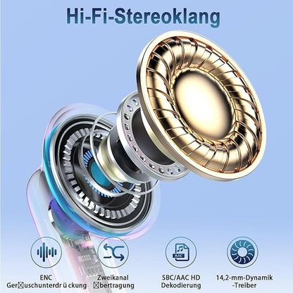 Bluetooth 5.3 Kopfhörer, In Ear Kopfhörer Kabellos mit 4 Mic, 48H Tiefer Bass Spielzeit Wireless Earbud, LED-Anzeige, Bluetooth Ohrhörer mit ENC Noise Cancelling, IP7 Wasserdicht Kopfhörer Sport USB-C