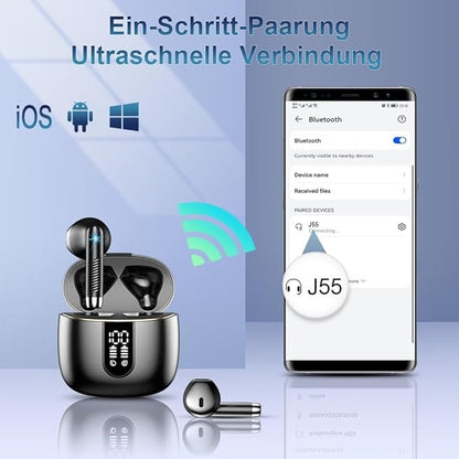 Bluetooth 5.3 Kopfhörer, In Ear Kopfhörer Kabellos mit 4 Mic, 48H Tiefer Bass Spielzeit Wireless Earbud, LED-Anzeige, Bluetooth Ohrhörer mit ENC Noise Cancelling, IP7 Wasserdicht Kopfhörer Sport USB-C