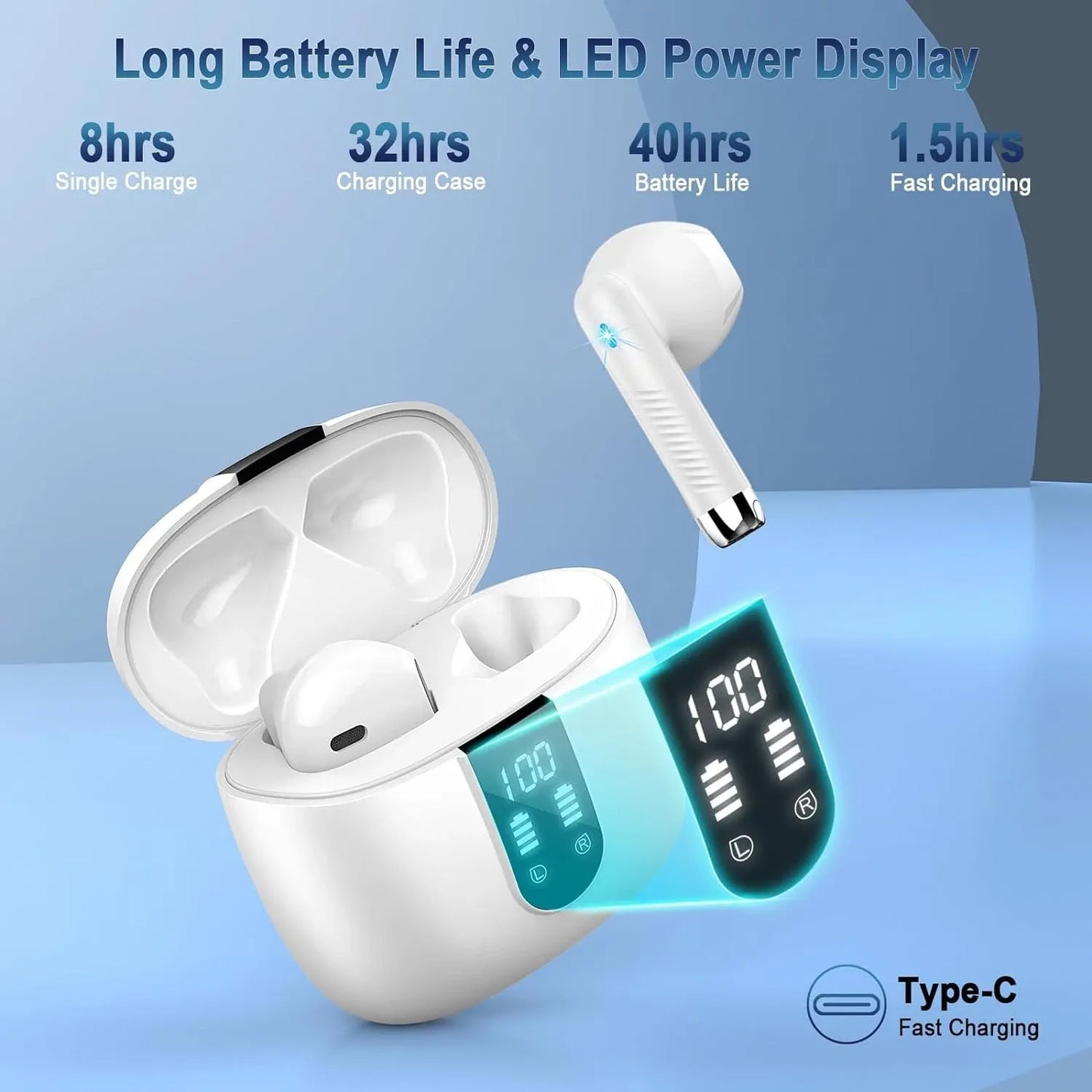 Bluetooth 5.3 Kopfhörer, In Ear Kopfhörer Kabellos mit 4 Mic, 48H Tiefer Bass Spielzeit Wireless Earbud, LED-Anzeige, Bluetooth Ohrhörer mit ENC Noise Cancelling, IP7 Wasserdicht Kopfhörer Sport USB-C